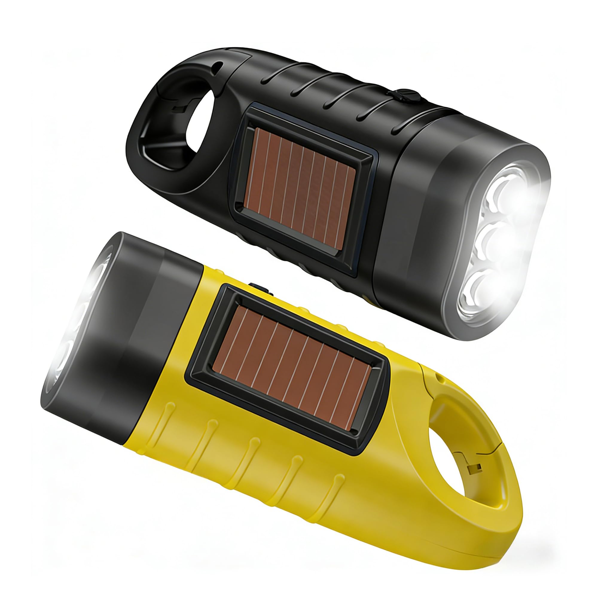 Telidif 2-Pack Wind up Torch, LED Torch with Solar Power and Hand Crank - Super Bright Emergency Light with Carabiner Hook for Camping, Hiking, Outdoor, Survival Gear (Black, Yellow) — image 1