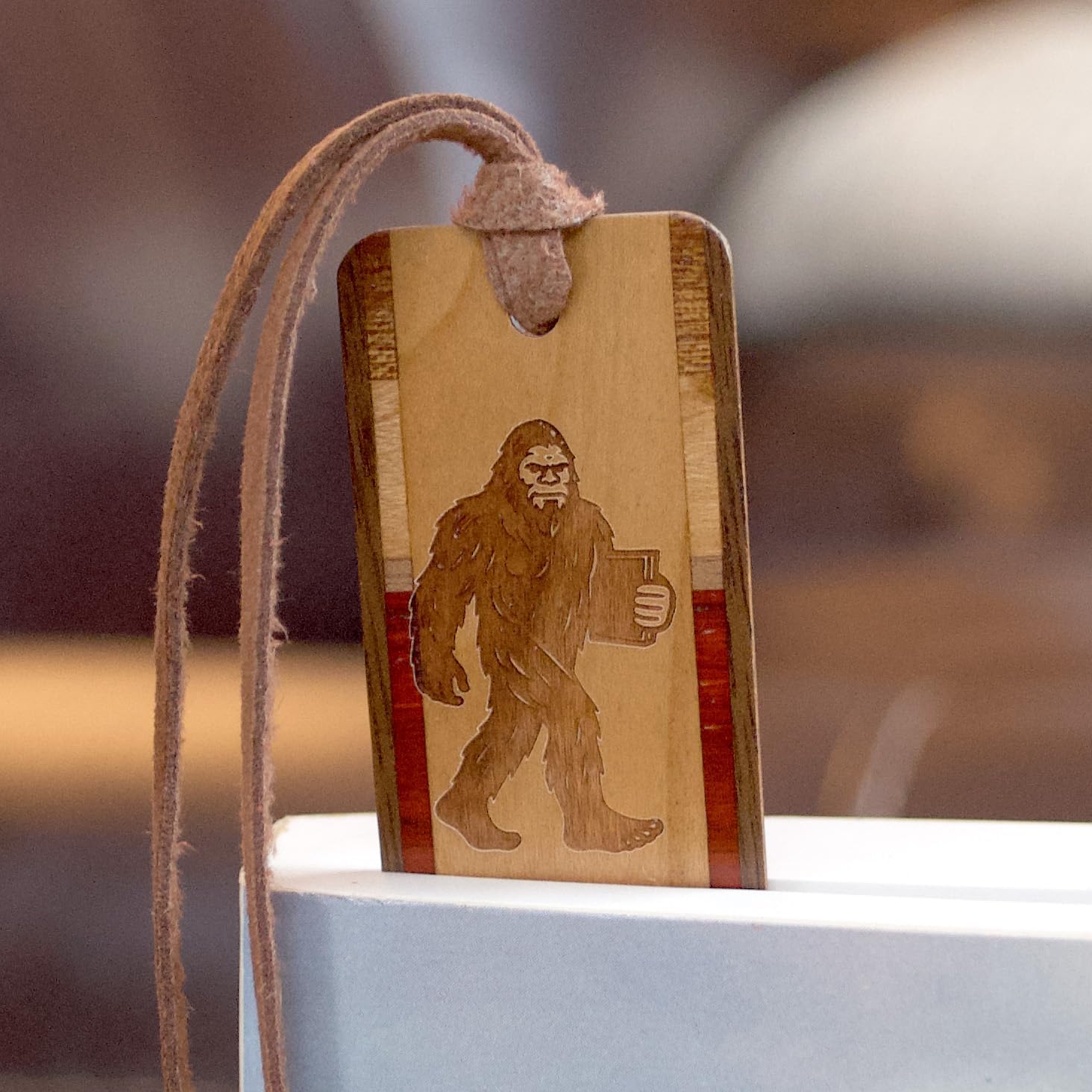 Bigfoot Sasquatch Personalized Wooden Bookmark | Cryptid Design | Handmade Wood Bookmark with Brown Ultrasuede Tassel | Made in the USA