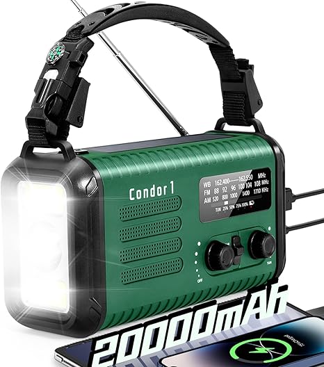 20000mAh Solar Hand Crank Emergency Radio – NOAA/AM/FM Weather Radio, USB Charger, Flashlight, SOS
