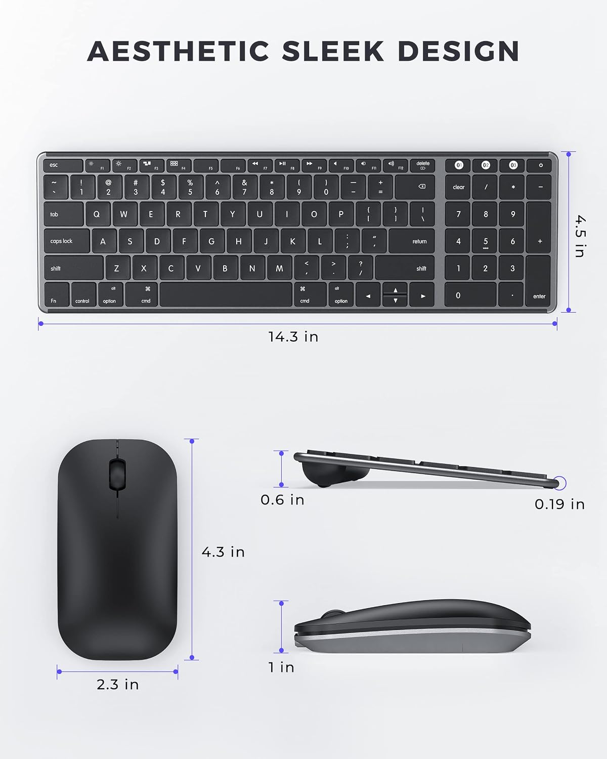 Wireless Bluetooth Keyboard and Mouse Compatible for Mac, seenda Stainless Steel Multi-Device Keyboard and Mouse Rechargeable with Number Pad, Compatible for Mac, iPad, iOS, Buetooth Keyboard