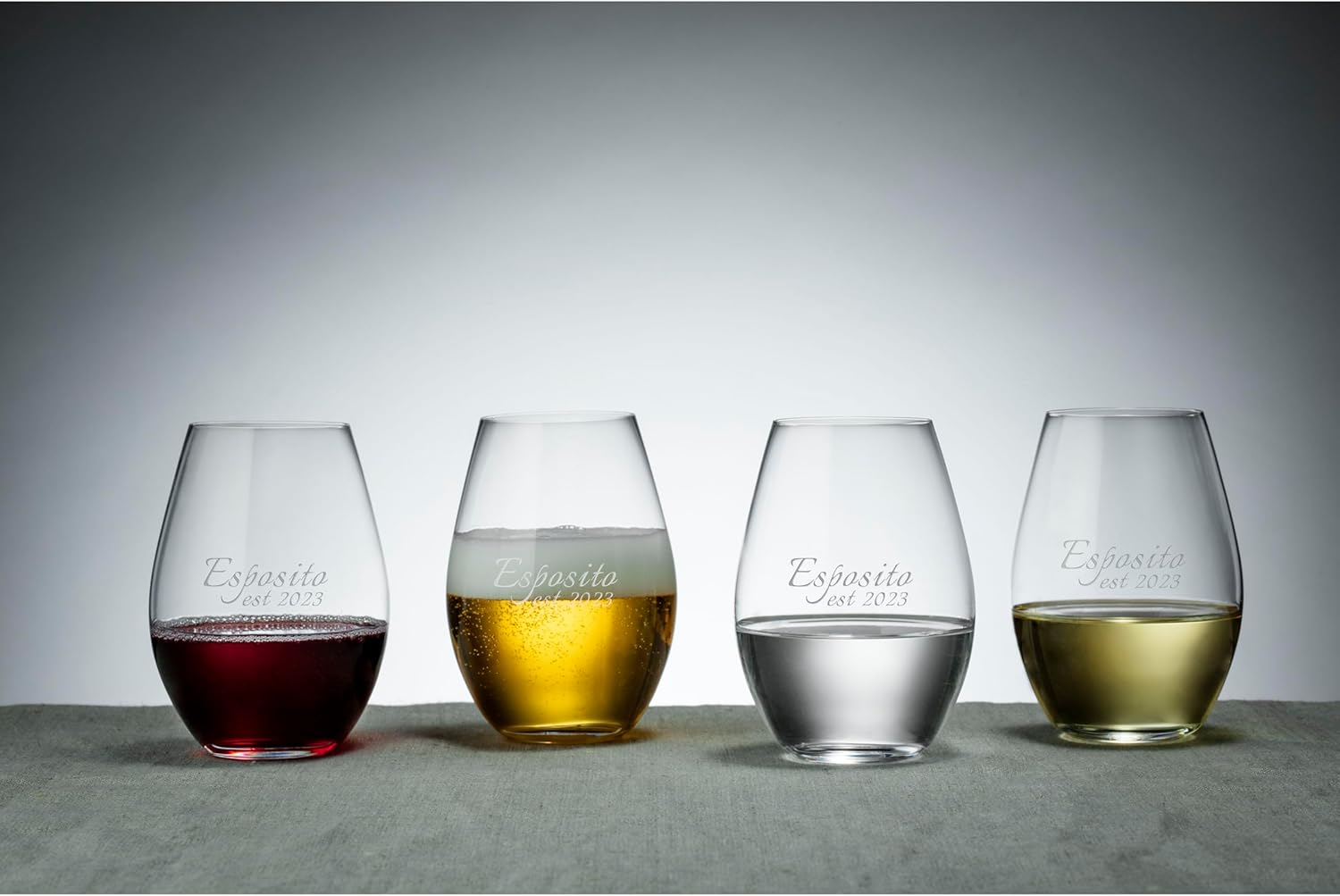 Orrefors Personalized Enjoy More Wine Decanter Set, Includes Custom Engraved 33.8oz Crystal Decanter with Four 13oz Stemless Wine Glasses, Gift for Wine Lovers