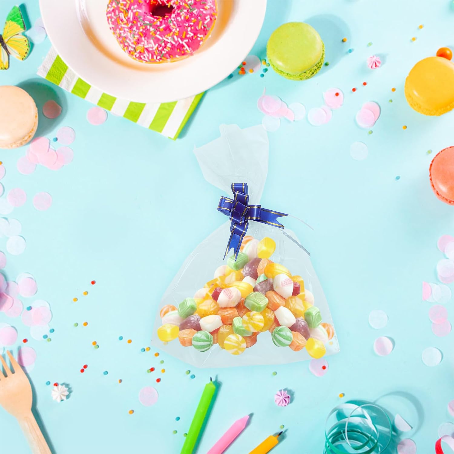 MAGICLULU 200pcs Plastic Cellophane Candy Bags with Ties, Small Snack Bags for Confections and Baked Goods, Food Grade Safety, Bulk Convenience for Weddings and Parties
