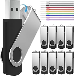 64GB USB Flash Drive Bulk 10 Pack Thumb Drives 64 GB, Portable Zip Drive Swivel Memory Stick Pendrive, Black High Speed Jump Drive Data Storage U Disk with Multicolor Lanyards by FEBNISCTE