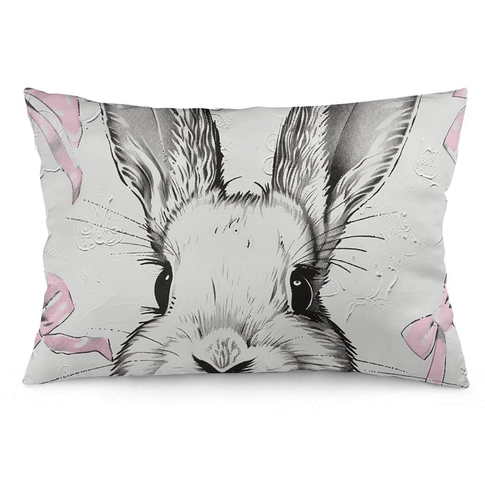 2 Pack Pillow Cases for Hair and Skin, Soft Breathable Pillow Case Covers with Hidden Zipper, Bow Rabbit Pattern Pillowcase 12 "x20 Pillow Covers for Sleeping Gift
