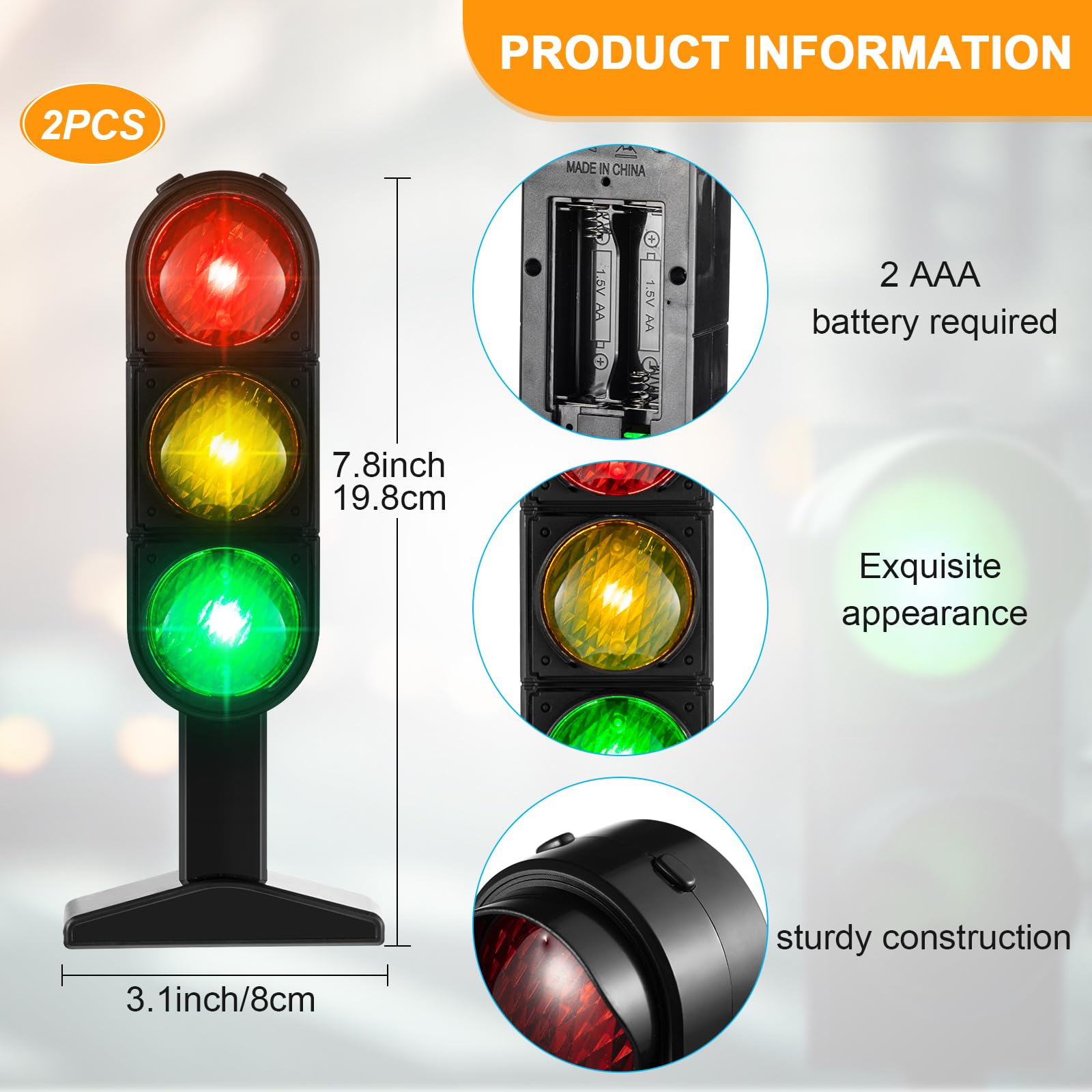Syhood 2 Pcs Kids Traffic Light Lamp 7.8'' Mini Stop Light Lamp