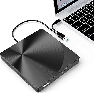 varkda External CD DVD Drive USB 3.0 Type-C Portable Burner Writer Reader Player Slim CD/DVD +/-RW ROM Optical Drive for Laptop PC Desktop MacBook Mac Windows 11/10/8/7 Linux OS Apple