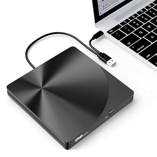 varkda External CD DVD Drive USB 3.0 Type-C Portable Burner for Laptop Mac