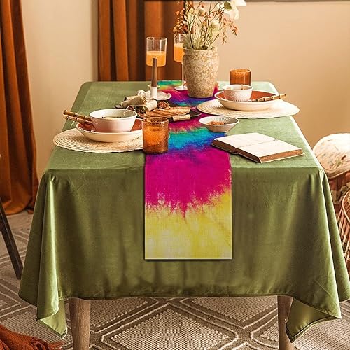 Miniatura 4 de Camino de mesa de lino con teñido anudado, decoración y suministro de mesa hippie para el hogar, cocina, comedor (13 x 90 pulgadas)