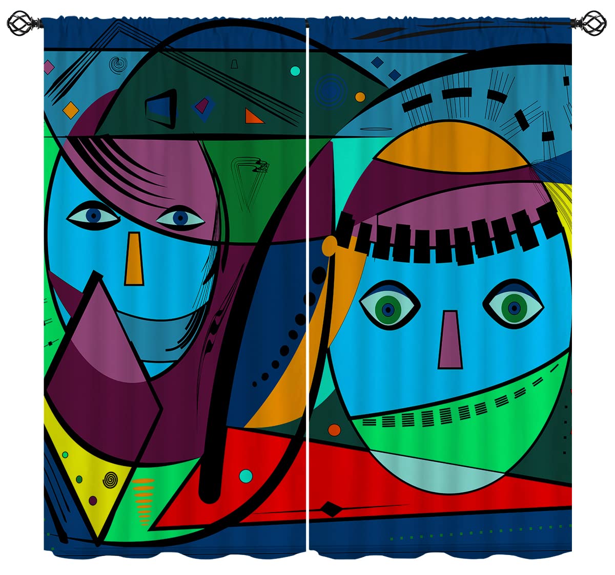 Cubism Blackout Curtains for Girls Boy Home Decor, Cartoon Painting Art Color Picasso Abstract Rod Pocket Thermal Insulated Drapes Darkening Window Curtain for Bedroom Living Room, 55 x 63 Inch