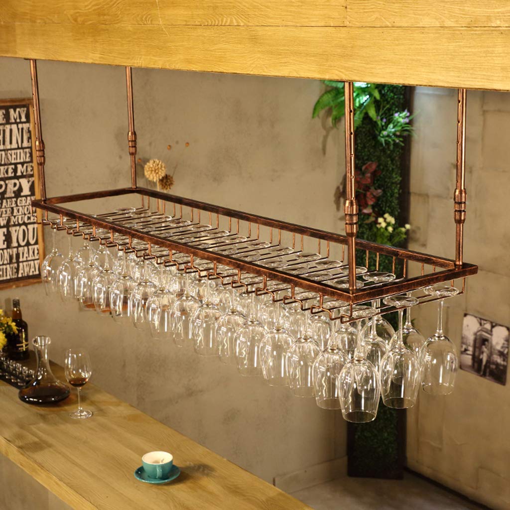 Generico Portabottiglie Bar Ristorante Supporto da Parete Sospeso per Bar Realizzato in Metallo Soffitto Scaffale da Parete in Altezza Regolabile Organizzatore di Stoccaggio Cremagliera Bronzo 120 *