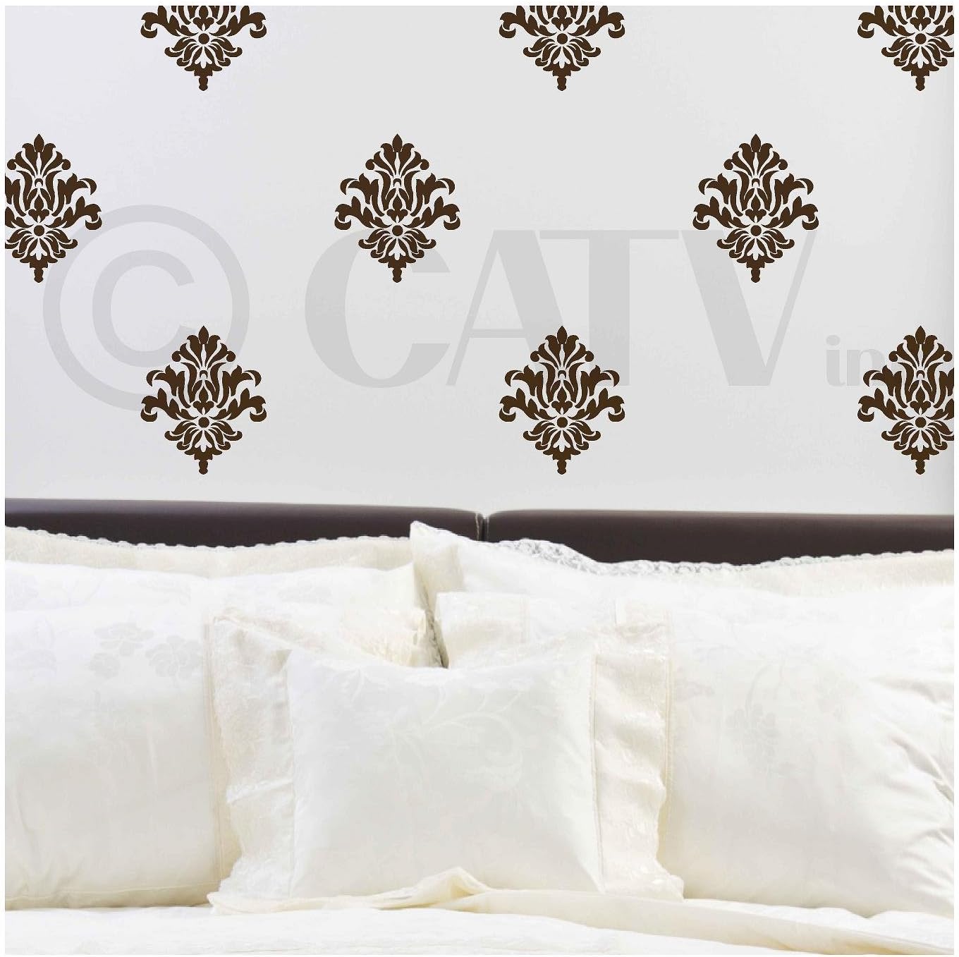 Damask set of 18 vinyl wall decal self adhesive wall pattern stickers (Gold)