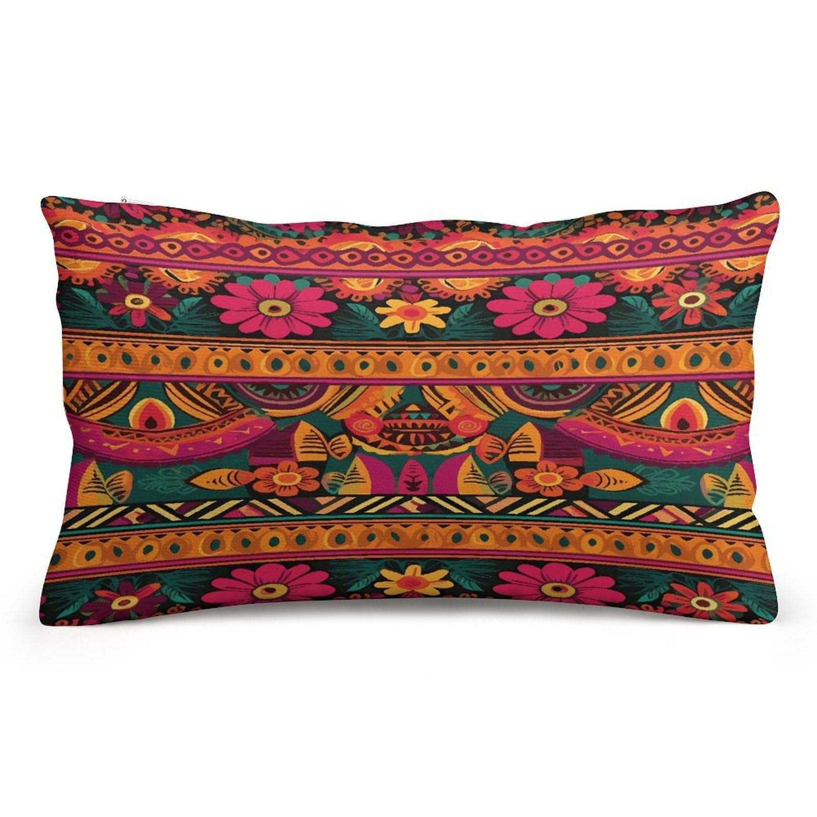 Hebvnjf Mexican Folk Art Boho Soft Rectangle Throw Pillow Covers Queen Pillow Covers Pillow Cases For Couch Bed Chair