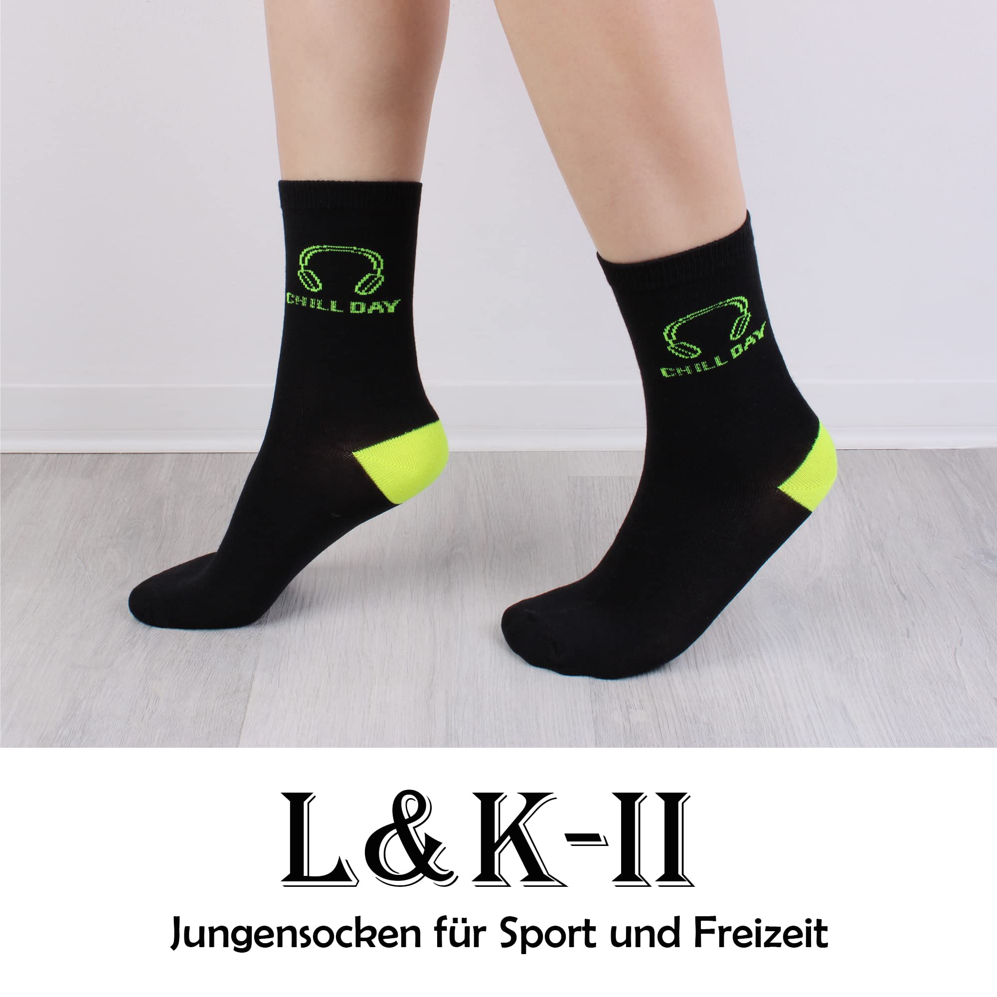 L&K-II 10/12 Chaussettes enfants coton hiver motifs fusée football Dino