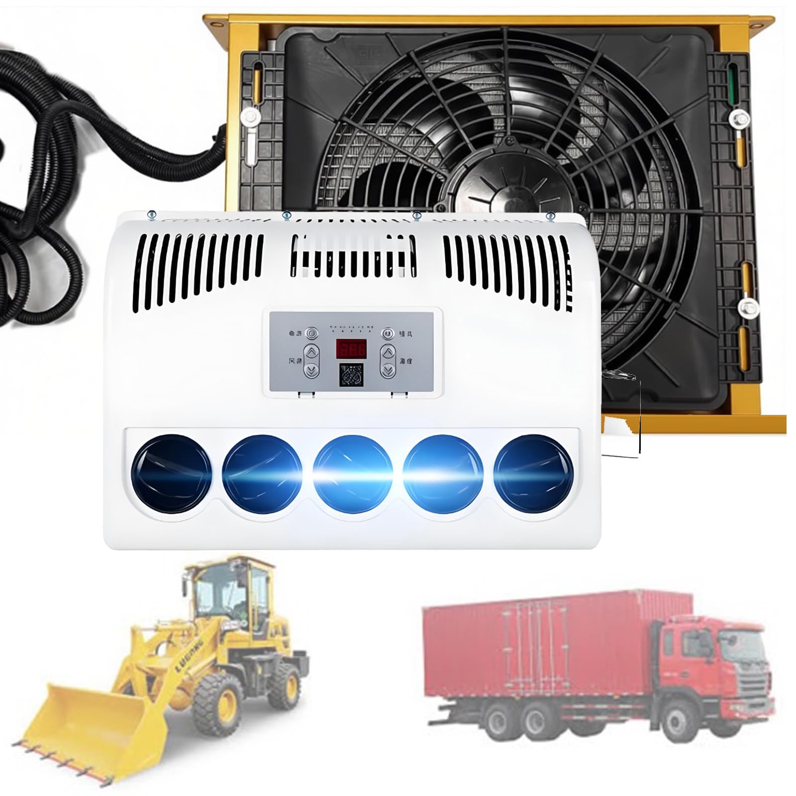Quixnova Truck Cab Air Conditioner, 12V/24V DC Split Type Car Electric Air Conditioner Unit for Trucks, Rvs, Excavators, Bus Trailers, Vans, Agricultural Vehicles, Low-Noise Yellow-12V