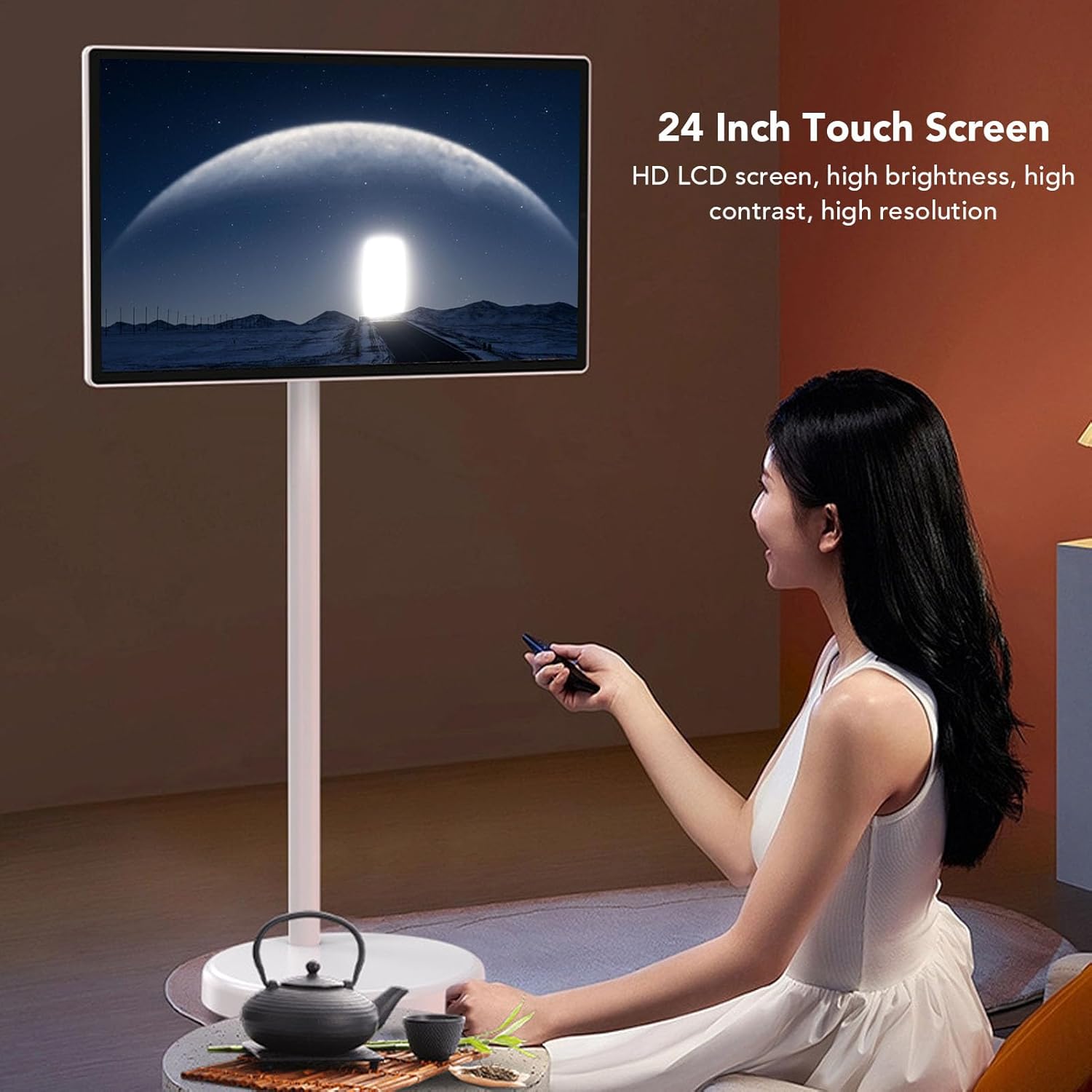 24 Inch Portable Monitor, Smart Touch Screen TV with Built in Battery, High Definition LCD Screen, Floor Standing Display Screen for Home (US Plug) - Image 6