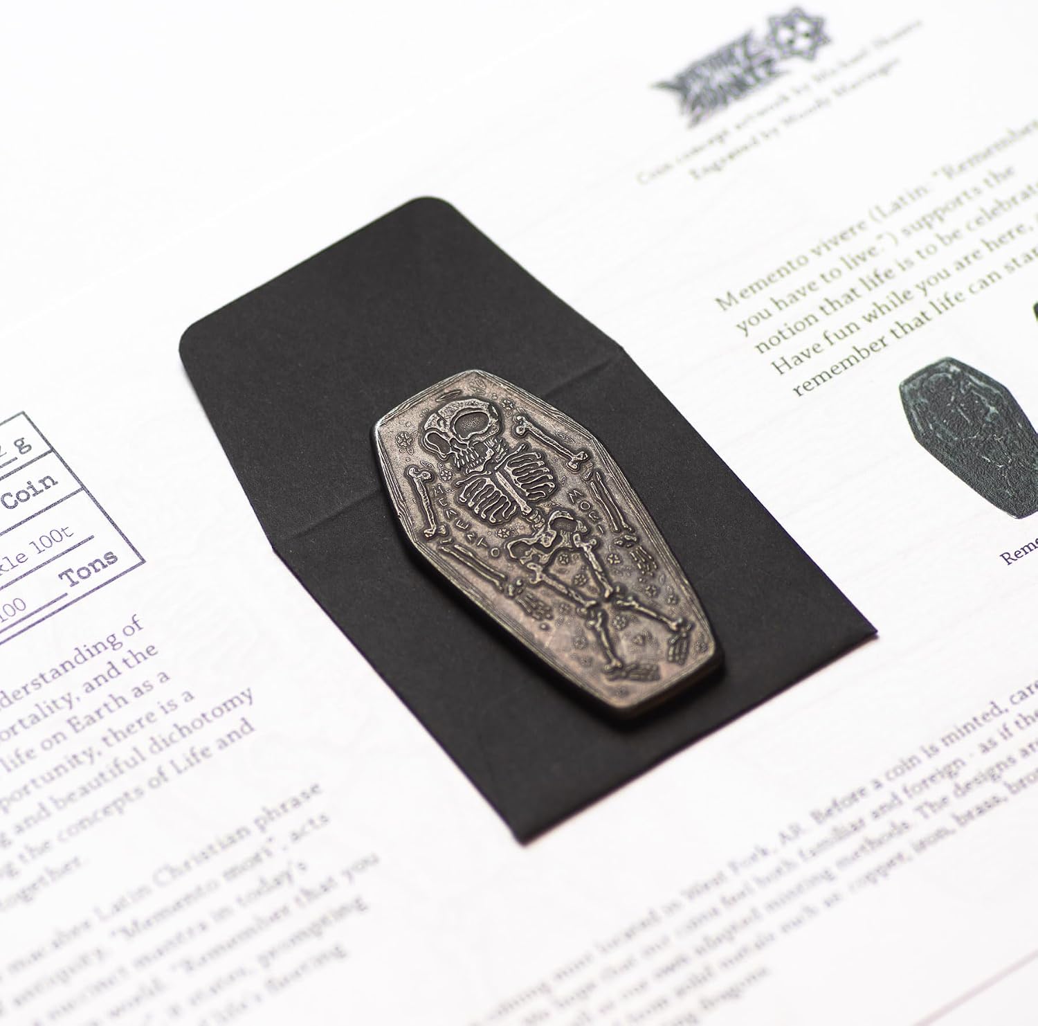 Coffin Memento Mori Memento Vivere in Blackened Copper, 5.13cm x 2.64cm