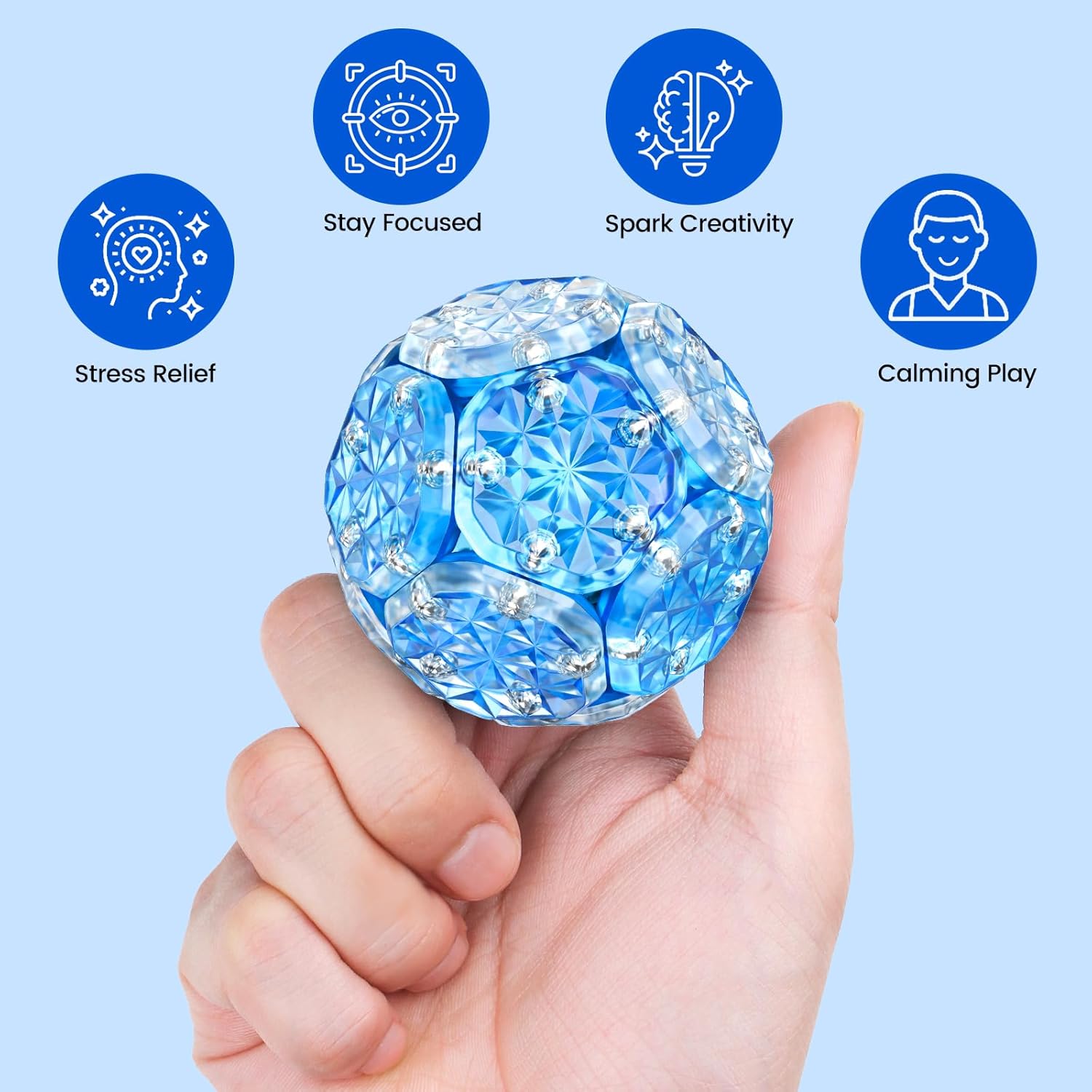 Magnetic Fidget Sphere 12 PCS, 200+ Combinations with Magnet Blocks, Magnetic Fidget Toys, Sensory Balls Desk Toys for Adults & Teens 14+, Stress Relief Gift, Stocking Stuffers Navy Blue