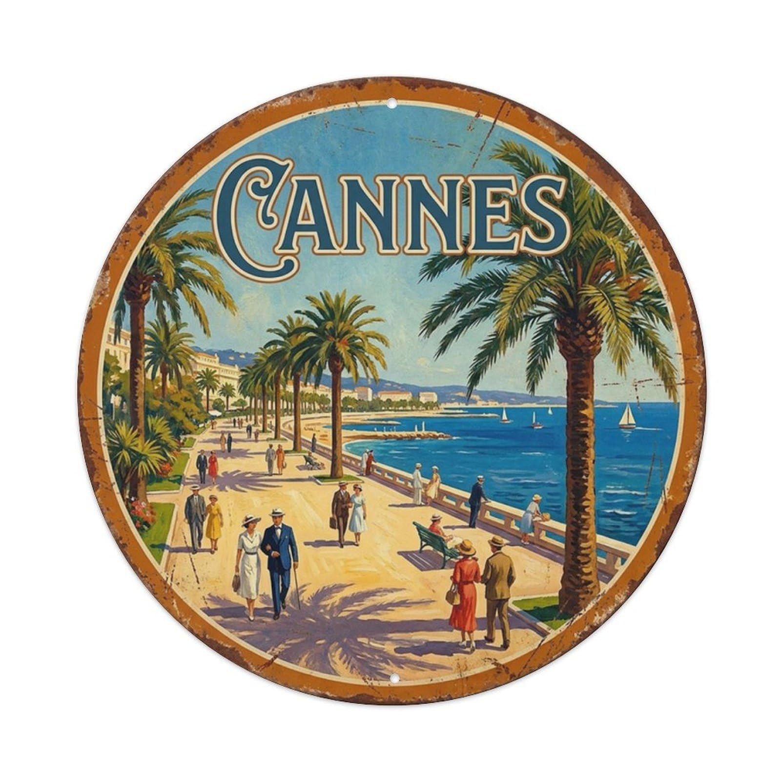 Cannes Promenade French Riviera Coastal Travel Vintage Metal Tin Sign