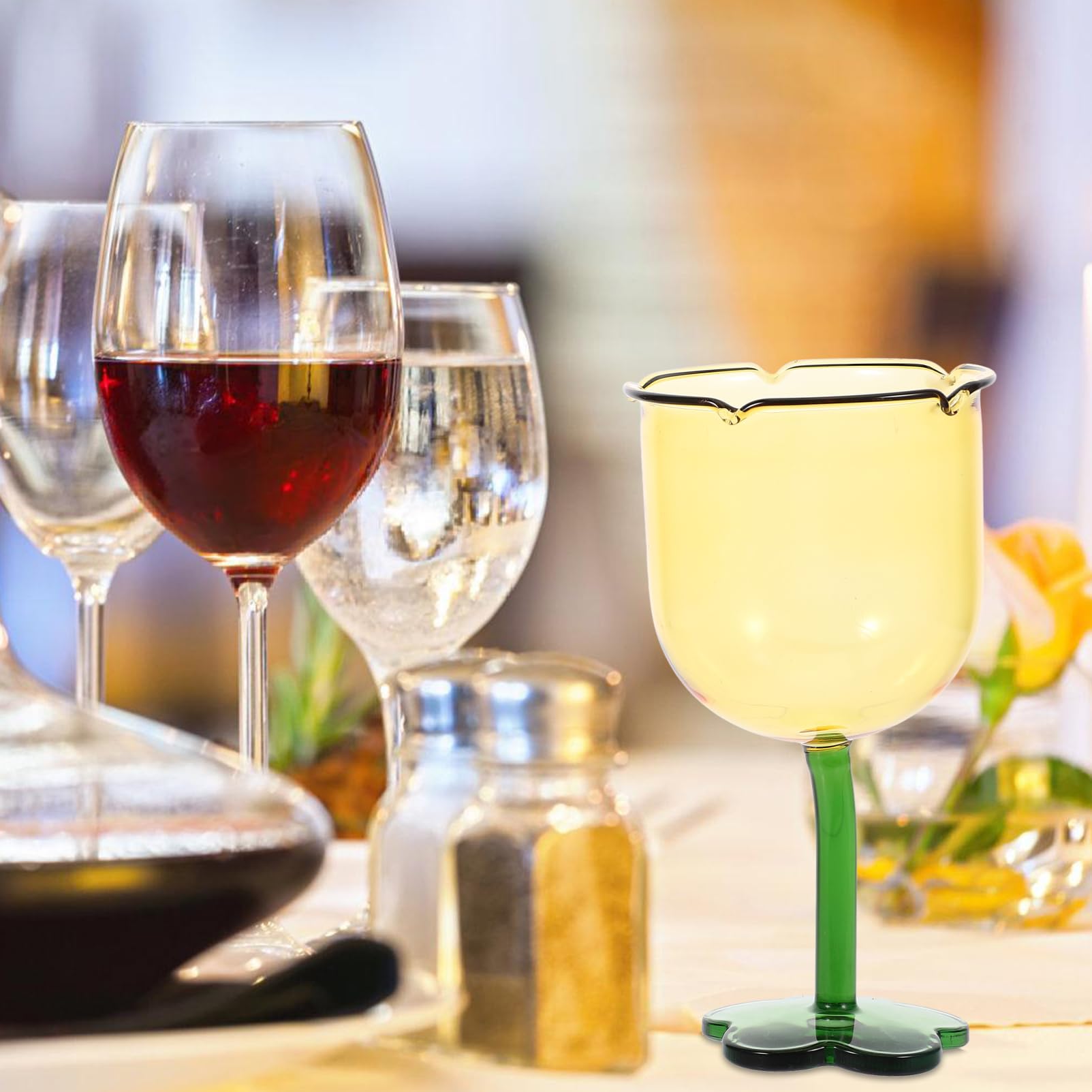 Bicchiere da Vino da 250ml Creativo a Forma di Fiore in Vetro Giallo Multipurpose per Ristoranti e Hotel
