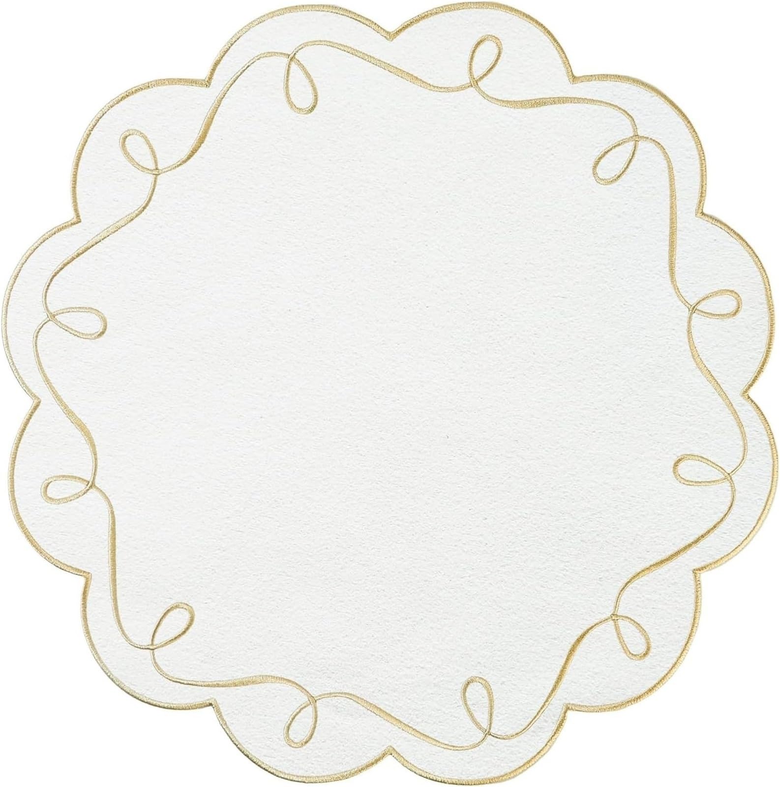 Placemats Circular Wavy Edge Embroidered Placemat Napkins Hotel Western Restaurant Tabletop Insulation Mat Party Decoration(Yellow(4PCS))