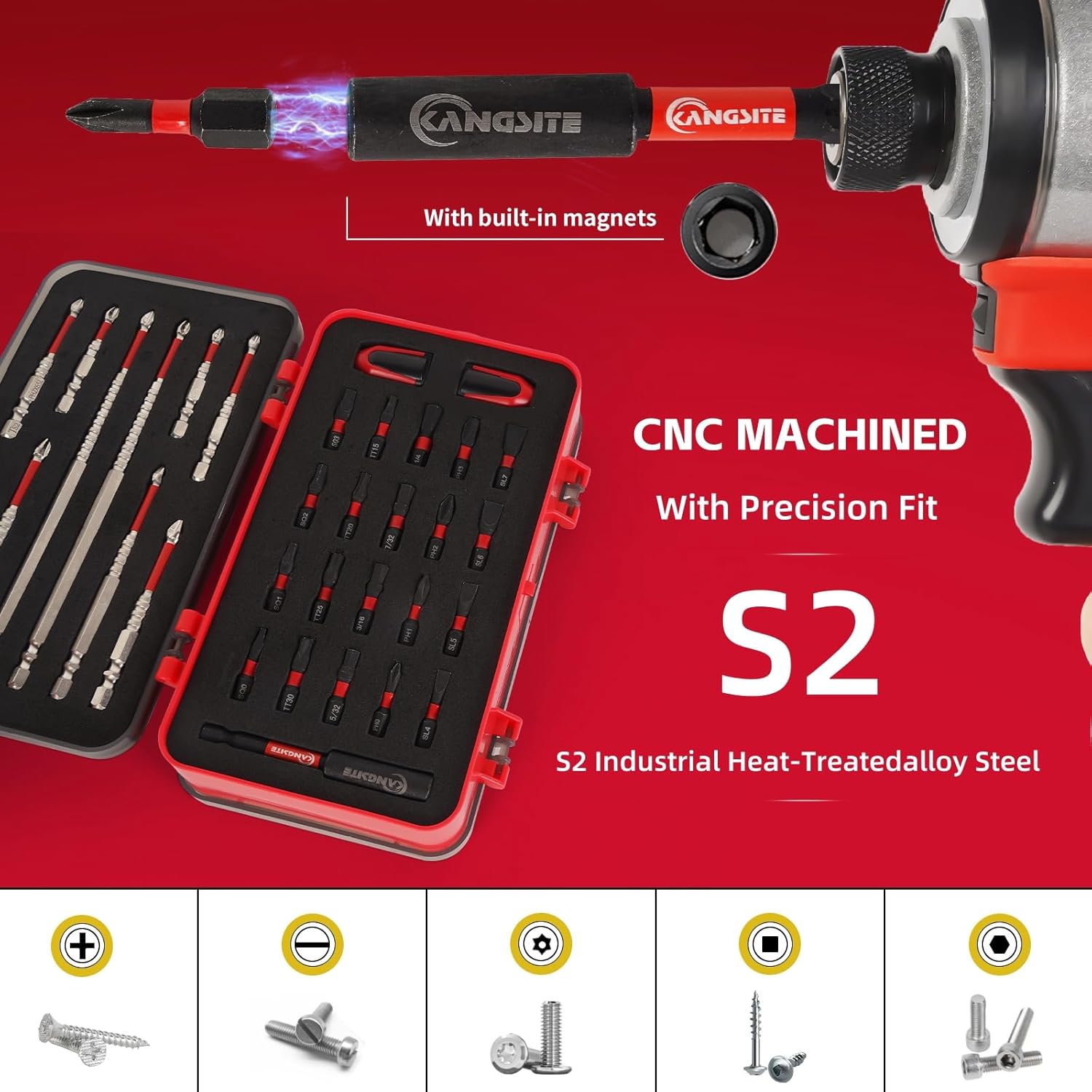 Impact Driver Bit Set 33PC | High Magnetic Screwdriver Drill Bit Set & S2 Steel Impact Bits | Dual-Sided Tool Box: Anti-Slip Bits + Screw Organizer & Small Parts Organizer | w/Bit Holder & Magnetizer