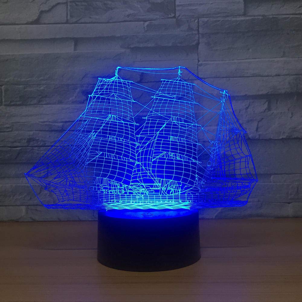 Sailing Boat Ship 3D Led Night Light,7 Color Changing USB