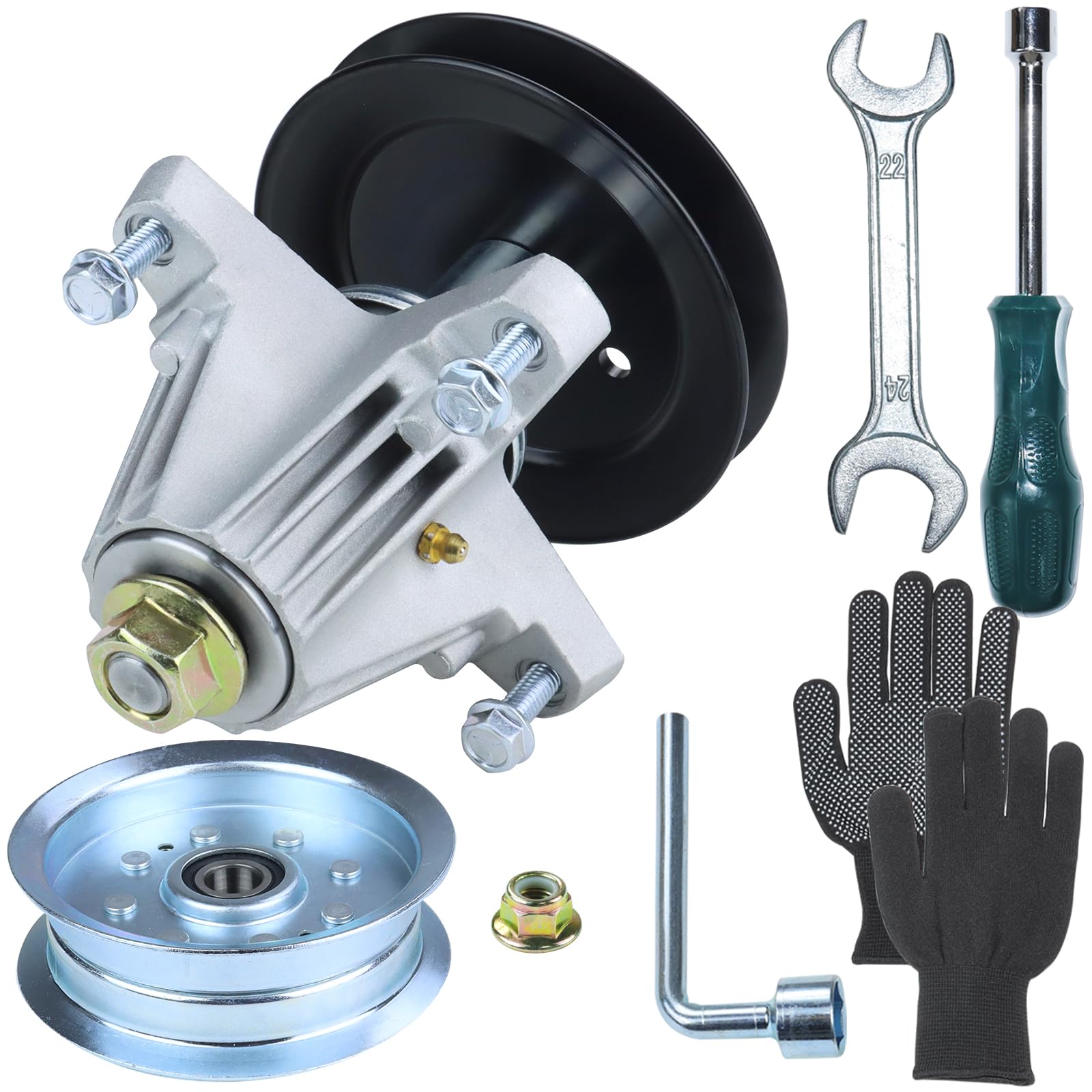 FULAIGE Pre-Greased 918-06980 Spindle Assembly with 756-05034A Idler Pulley Replaces Cub Cadet Spindle Assembly 918-06980 ...