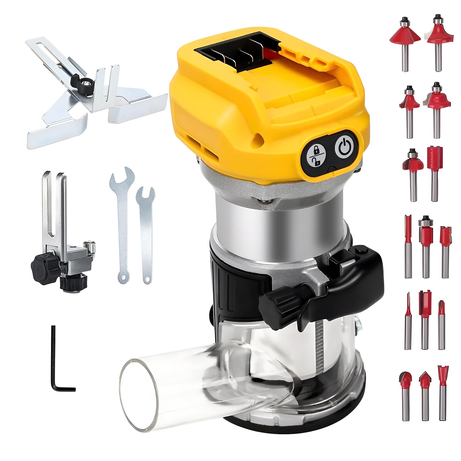 Enrutador de energía inalámbrico para carpintería con batería Dewalt, 800 W, 30000 rpm, enrutador de madera compacto inalámbrico con brocas de recorte, guía de borde para proyectos de bricolaje de