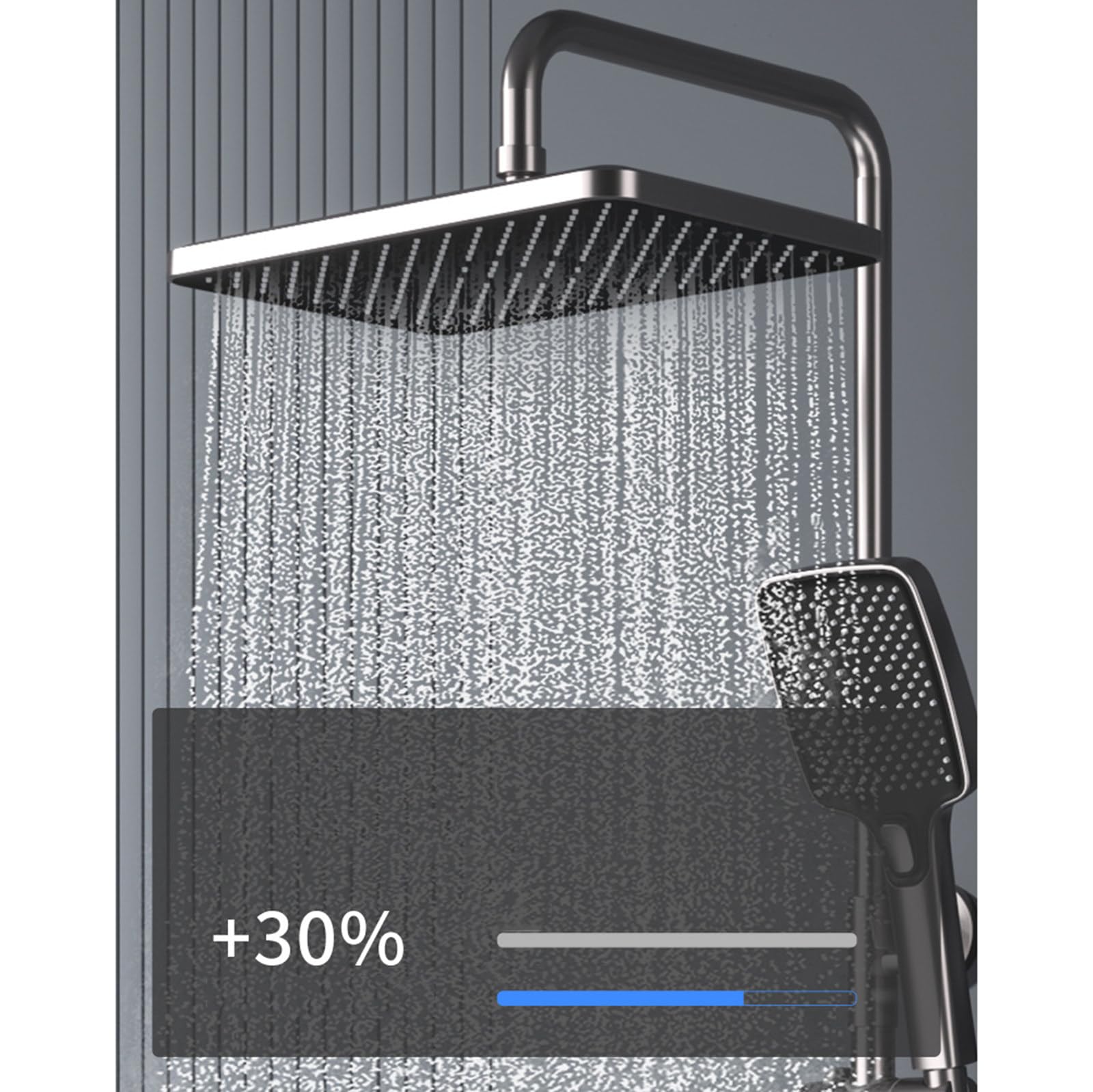 Set Doccia termostatico a 4 funzioni con Rubinetto e Display Digitale, soffione da 12", doccetta, doccetta per Bidet, beccuccio per Vasca, Grigio