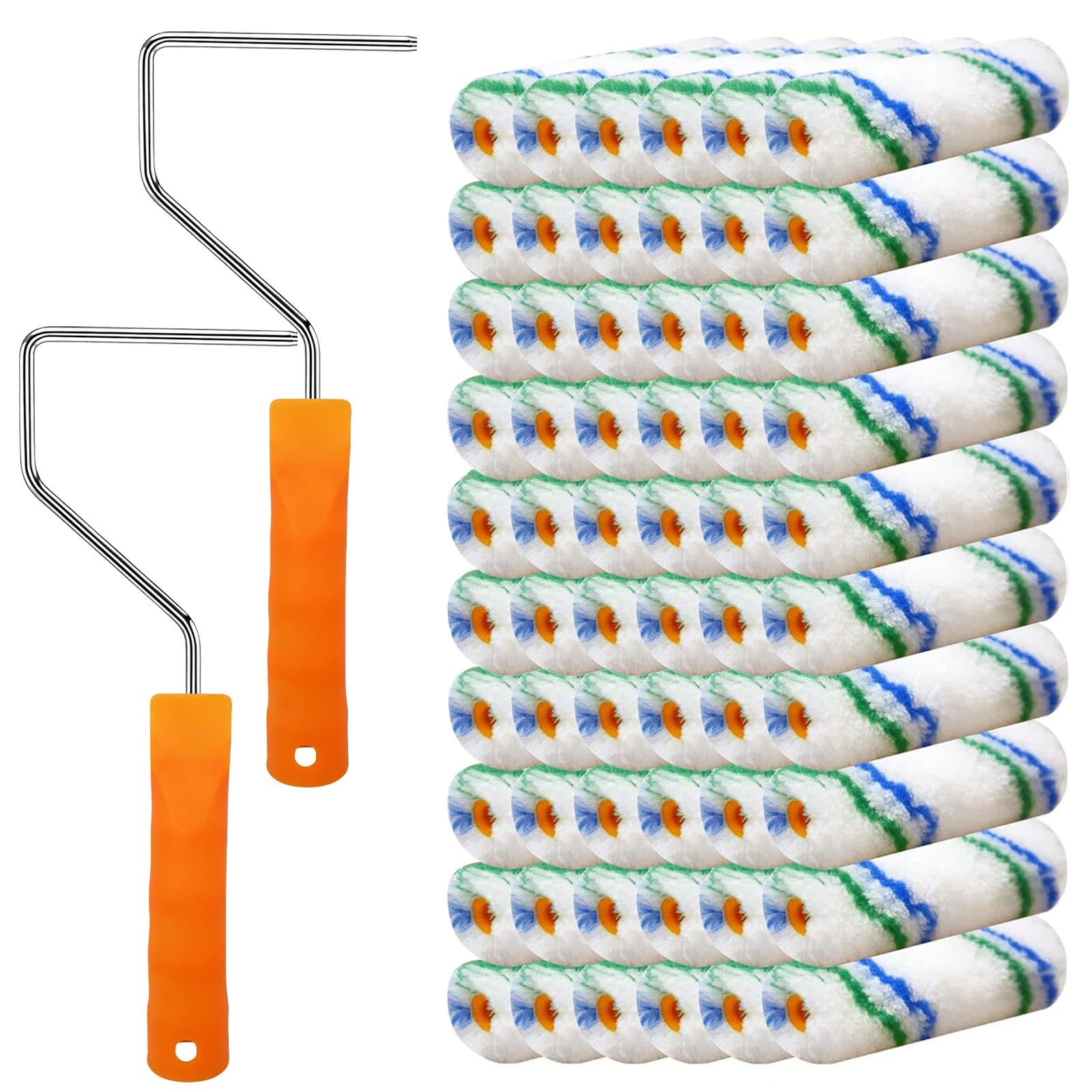 60 Piece Paint Roller Cover with 2 Frame Set, 4 inch Microfiber Roller Covers, Washable Covers for Roller Frame, House Painting Supplies, Naps for Paint Roller Brush for Painting Walls Ceilings