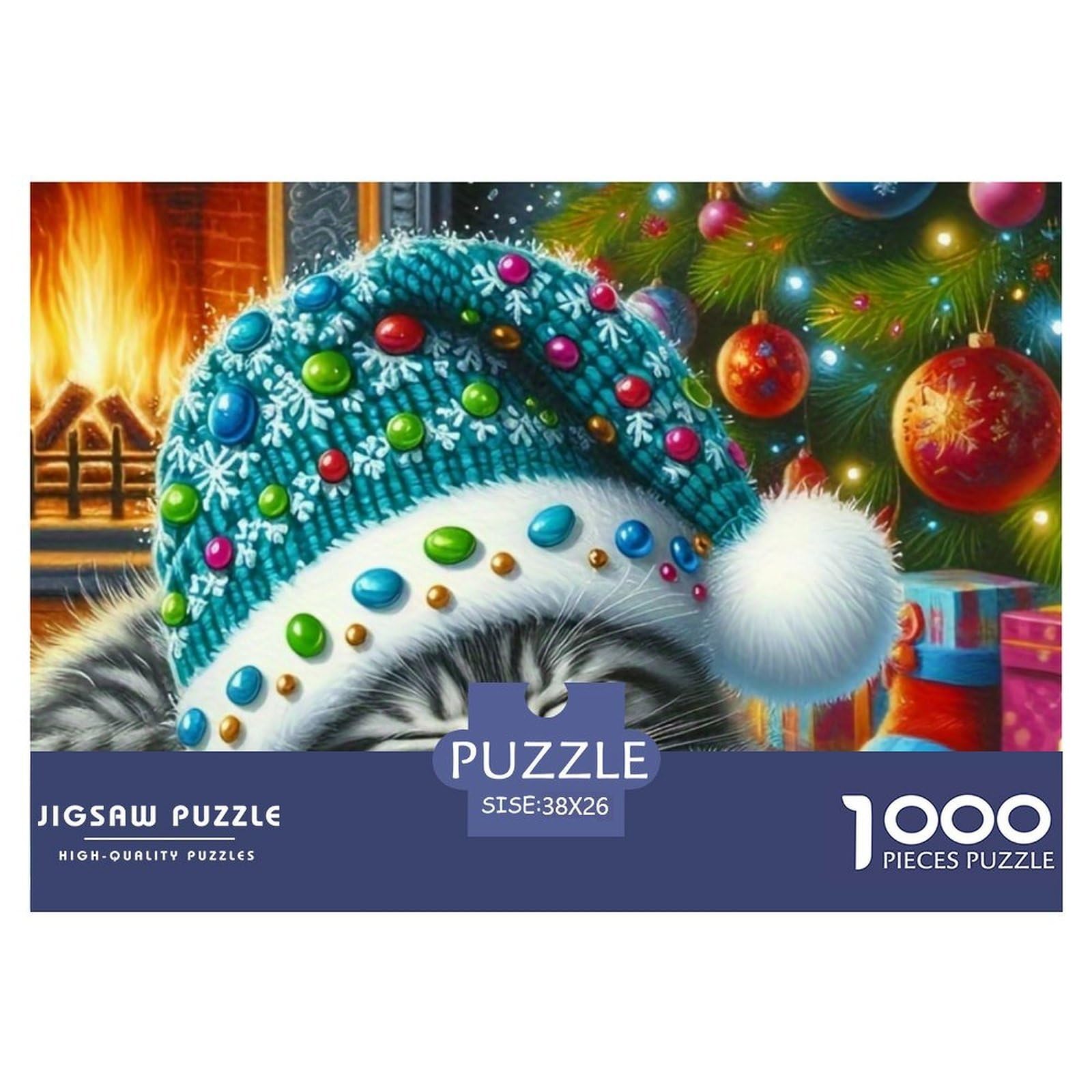 Christmas Cat Sleeping 1000 Piece Puzzle for Wall Decoration And Gifts - Sleeping Cat Christmas Wreath Recycled Paper for Adults Great Gift Idea38x26cm/1000pcs — image 1