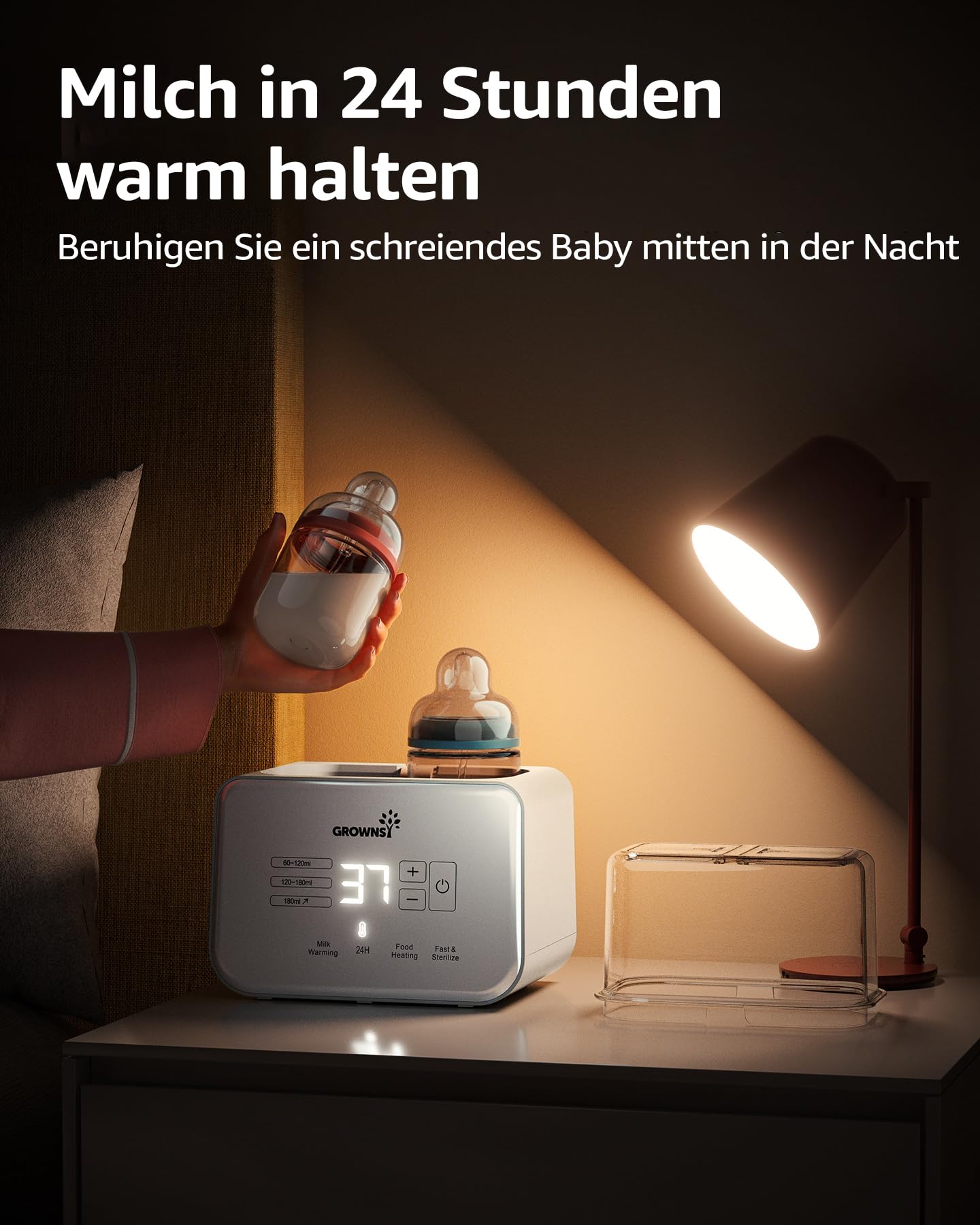 Grownsy Flaschenwärmer baby, 9-in-1 Sterilisator für Babyflaschen Fast Babynahrungsheizung & Abtauung BPA-frei, Timer, Präzise Temperaturregelung, Babykostwärmer mit LCD, Doppel-Flaschenwärmer