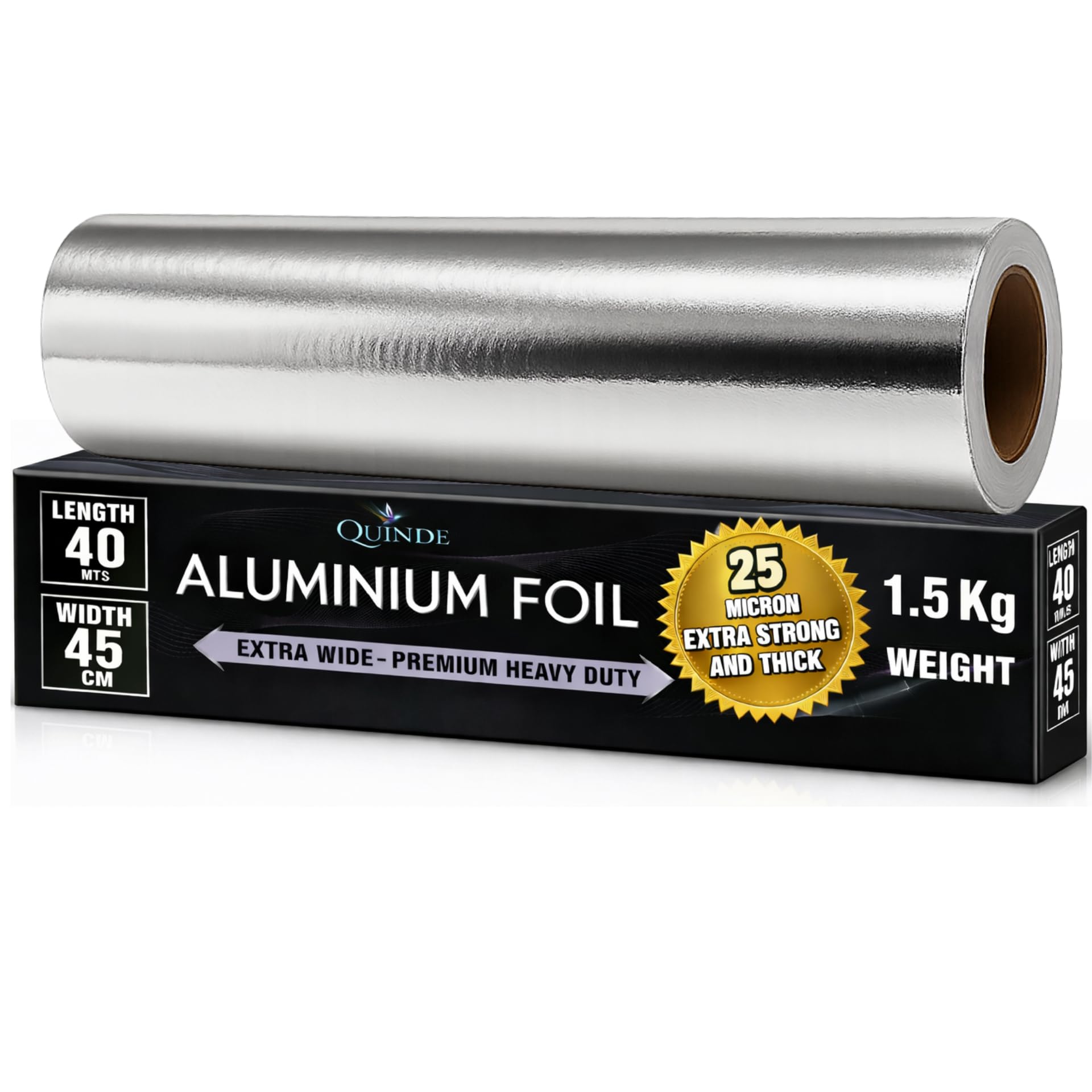 Rotolo di alluminio extra largo da 25 micron, resistente, 40 m x 45 cm, pellicola da cucina professionale per arrosti, cottura e preparazione di alimenti, rotolo di carta stagnola resistente Quinde®