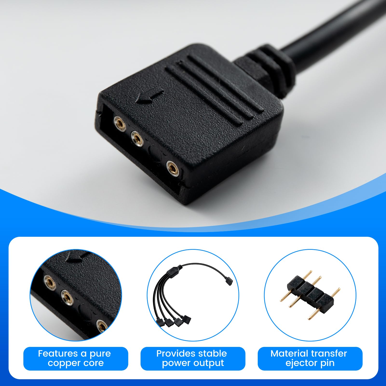 2 Piezas Cable Divisor ARGB 5V 3 Pines 1 a 4 en Y, ARGB Splitter Cable Conector Splitter para Ventiladores y Tiras LED RGB Direccionables, 8x3 Pin macho, Compatible con Placas Base ASUS MSI GIGABYTE