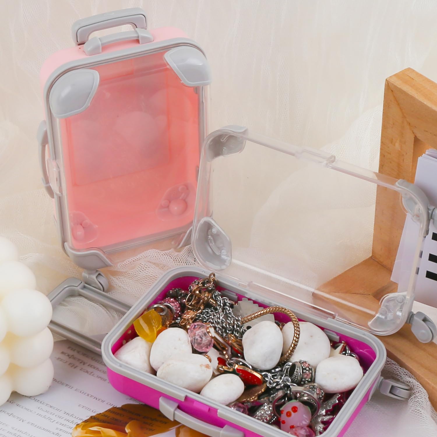 4 Pcs False Eyelashes Packaging Box Plastic Mini Suitcase Favor Box Lashes Candy Trolley Empty Case for Women Travel Eyelash Tray Pink & Rose Red