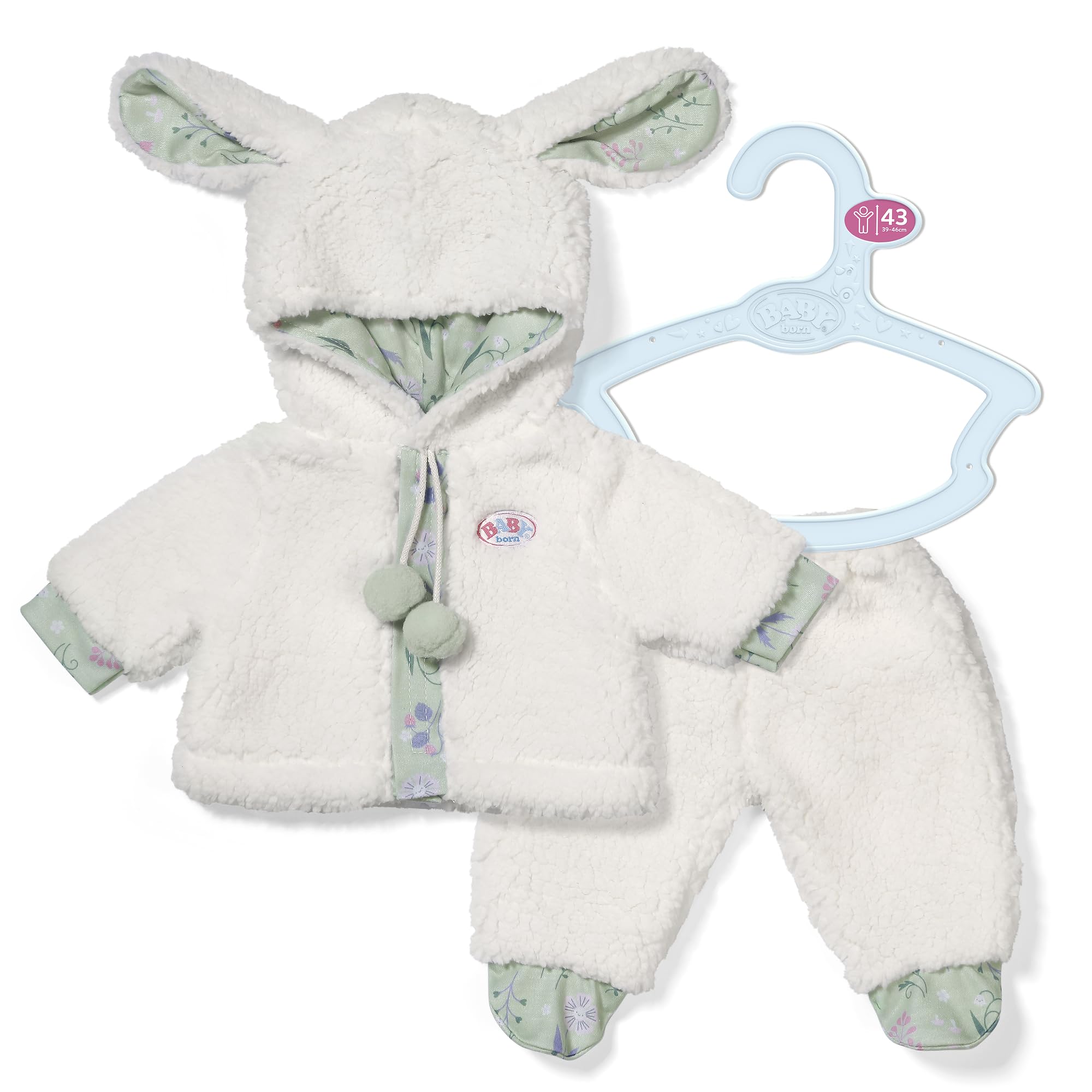 BABY born Sheep outfit with jacket, pants and hood with ears for 43cm dolls, White - Image 2