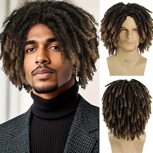 GNIMEGIL Peluca corta con rastas para hombre negro afro Bob Ombre marrón claro ganchillo trenzado peluca sintética natural peluca rompimiento baile GNIMEGIL Peluca corta con rastas para hombre negro afro Bob Ombre marrón claro ganchillo trenzado peluca sintética natural peluca rompimiento baile
