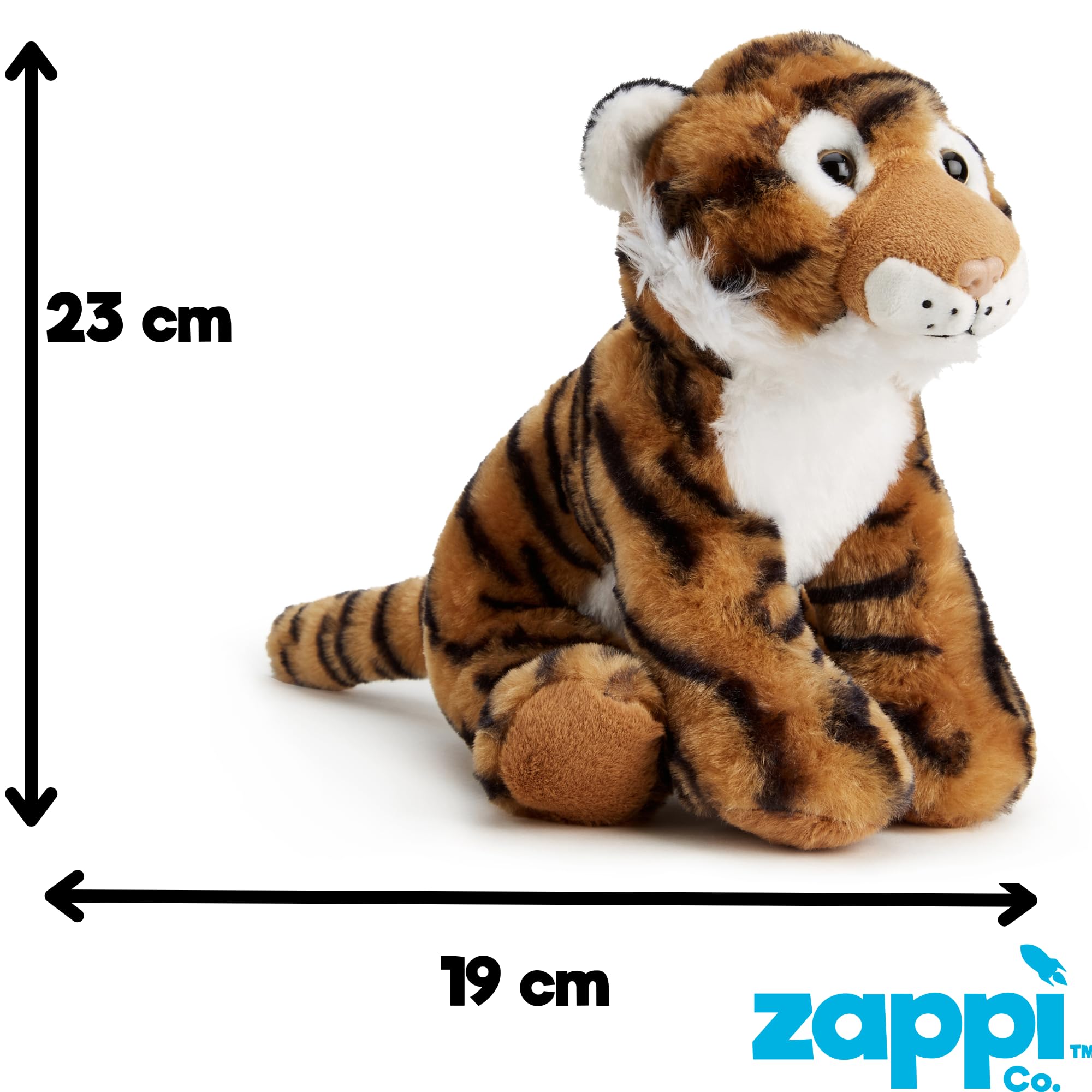 Zappi Co Mark the Tiger Plush Toy (22cm) Striped Jungle Cat - Soft, Cuddly, 100% Recycled - Majestic Feline Friend — view 3