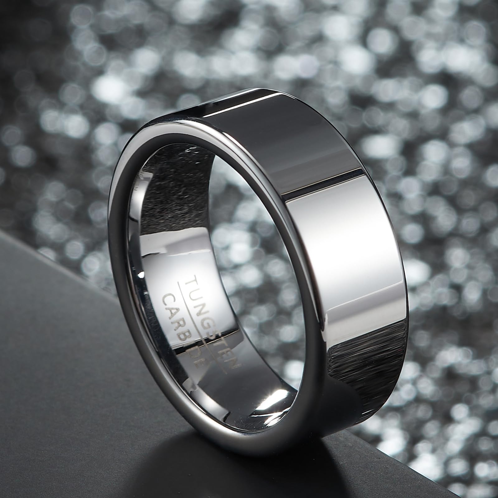Fascia Piatta Classica - Anello Nuziale in Tungsteno Alta Lucidatura Larghezza 8mm per Uomo e Donna (Misura USA)