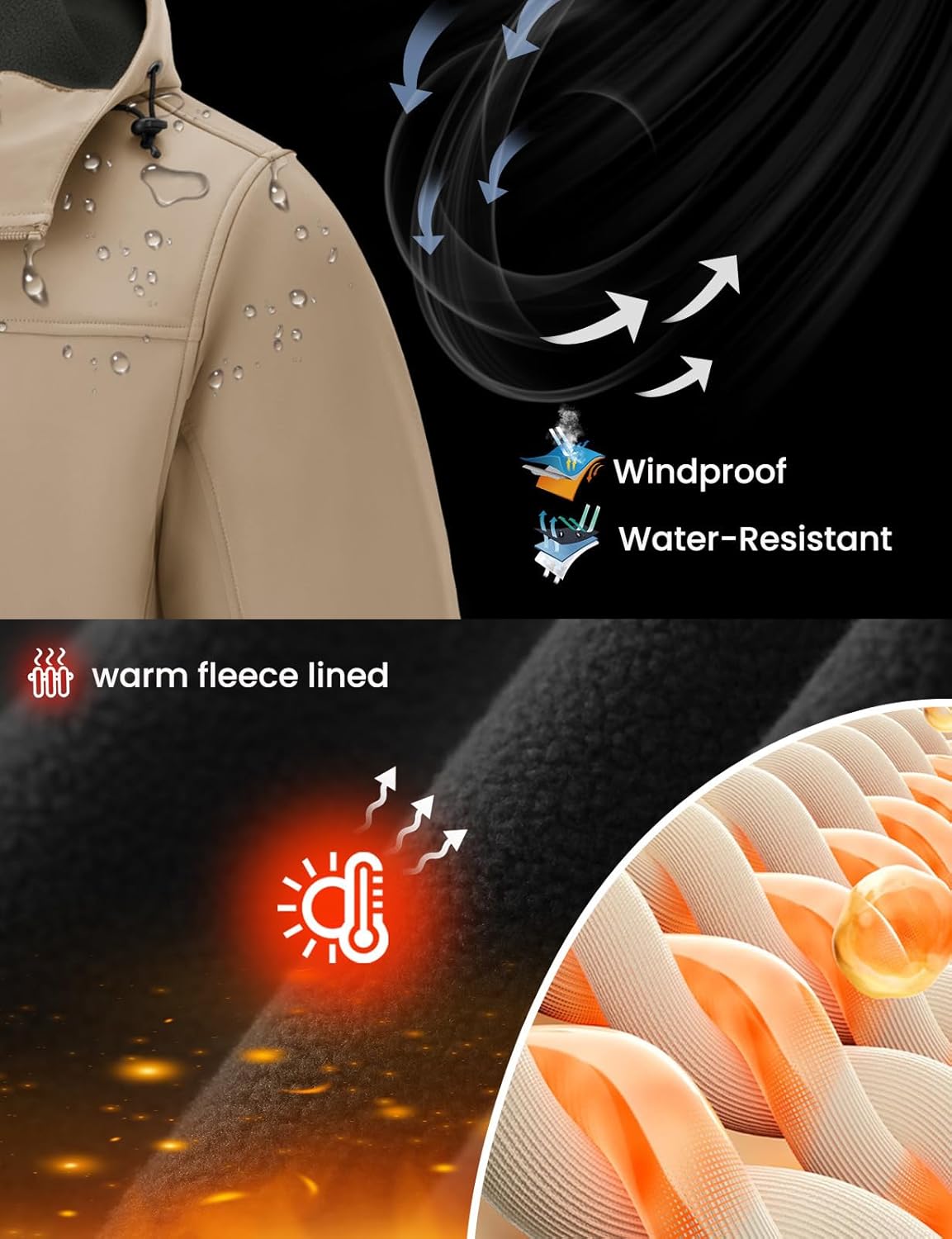 Rdruko Men's Winter Jackets Fleece Lined Hooded Water Resistant Insulated Windbreaker Softshell Jacket for Outdoor Hiking - Image 3