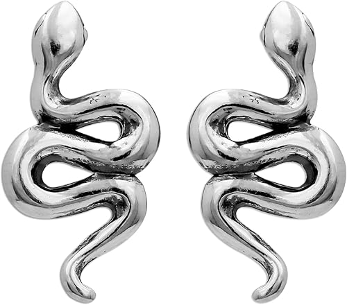 Boma Pendientes de tuerca de plata de ley con diseño de serpiente