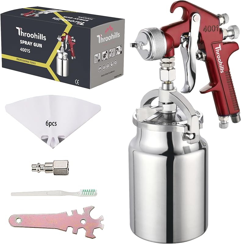 Pistola pulverizadora con alimentación por sifón para Piant con boquilla de 1,8 mm, vaso de 1000 cc y 6 coladores de pintura para automóviles y pistola de pintura para el hogar (rojo)