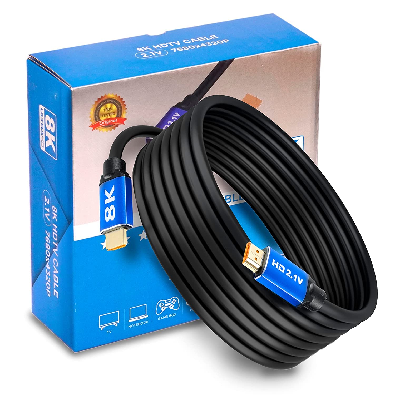ELECTRO WOLF 8K UHD HDMI Cable High Speed 48Gbps HDMI 2.1 Cord Supports 8K@60HZ, 4K@120HZ UHD, 2160p, 1080p, Ethernet, 3D, Audio Return (ARC) for TV, Laptop, PC, Monitor and Projector (8K, 5 Meter)