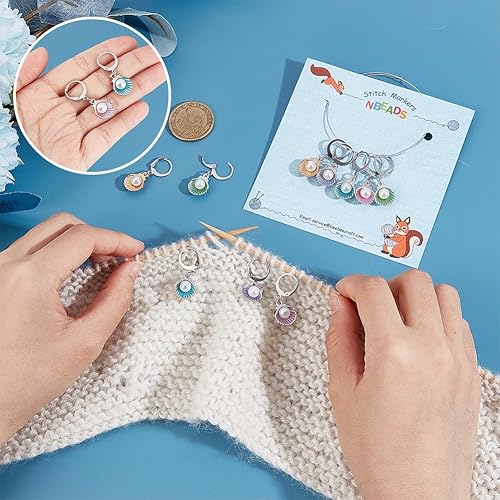 Miniatura 3 de NBEADS 24 marcadores de punto de estrella con luna y estrella, esmalte de aleación de ganchillo, cierre de acero inoxidable 304, marcador de punto