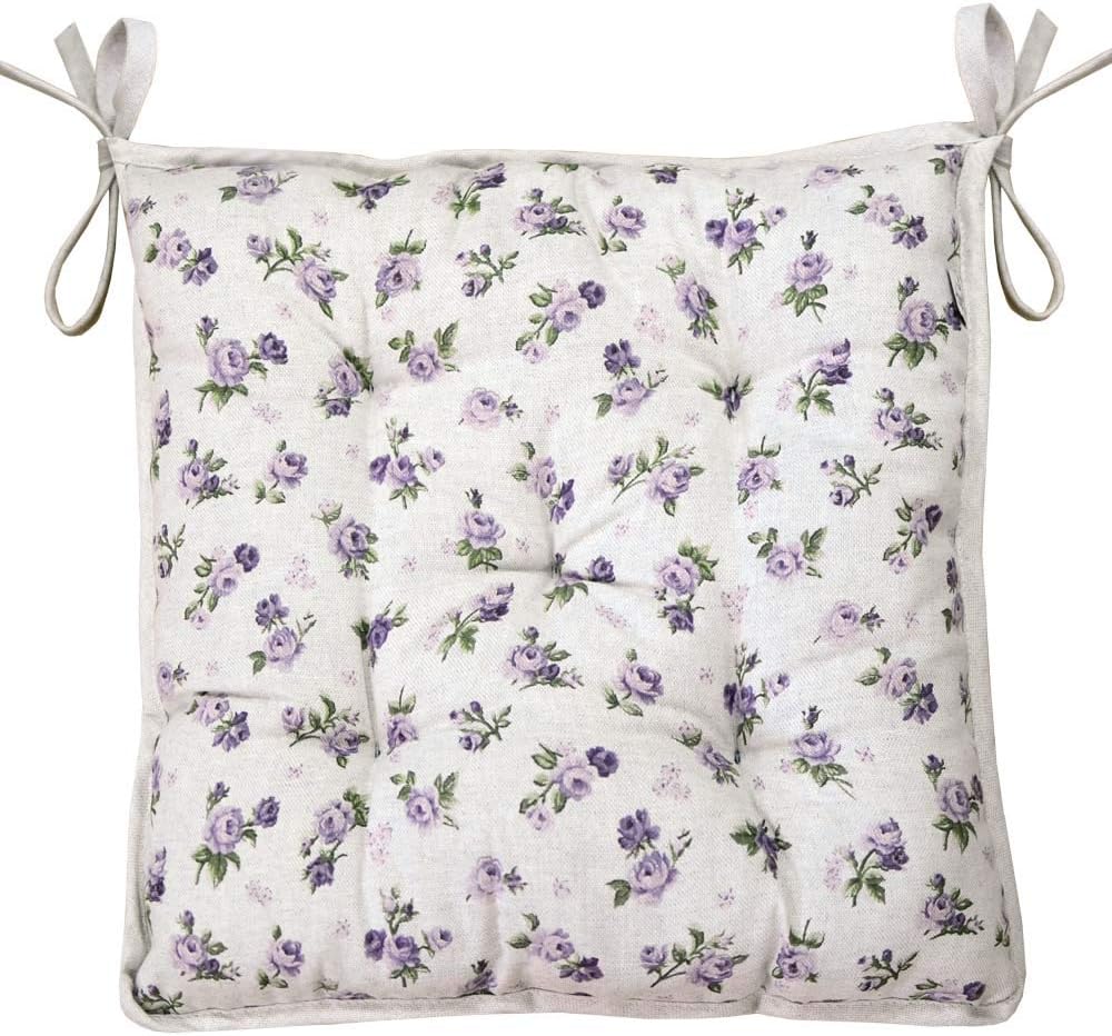 Provence Soft Cotton Floral Chair Cushion with Ties in French Country Style, 15'' x 15'', Lilac Rose