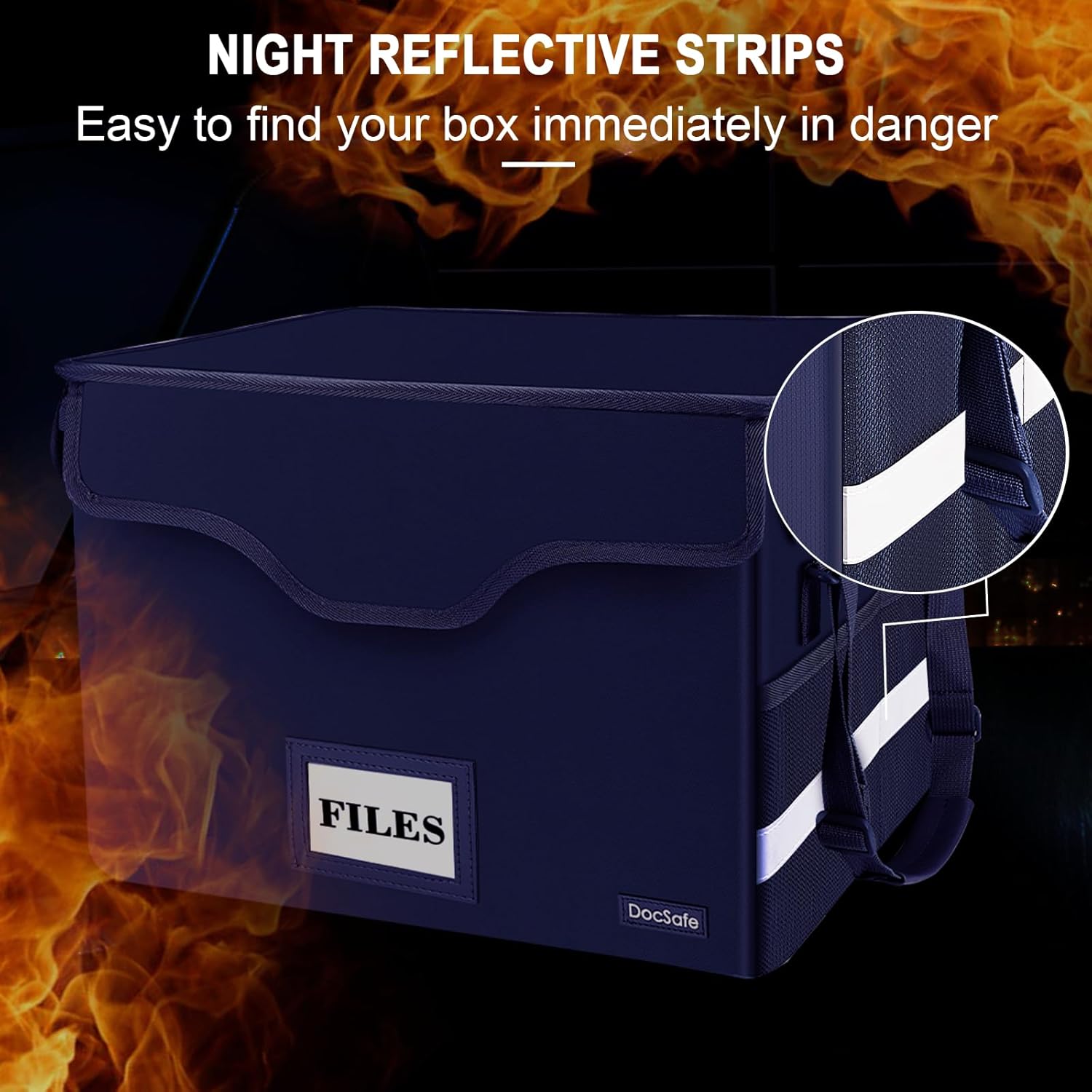 DocSafe Fireproof Document Box with Lock,File Storage Organizer with Pockets,Collapsible Portable File Box Home Office Safe Filing Cabinet with Handle for Hanging Letter/Legal Folders,Blue,2 Pack