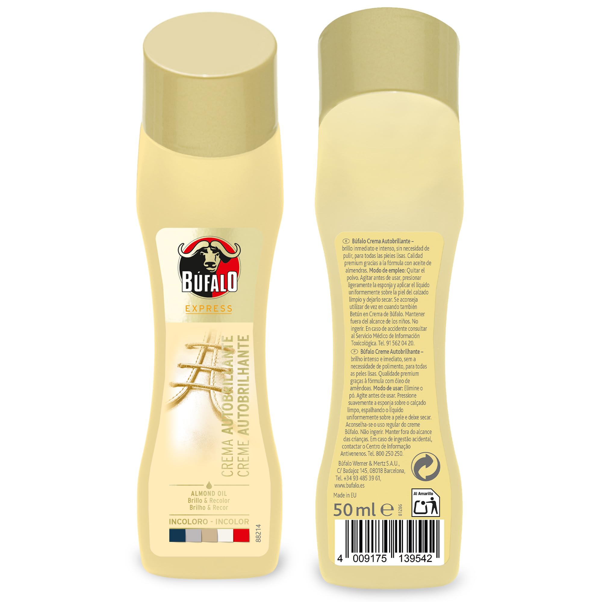 Buffalo Express Bezbarwny krem samoświecący z naturalnego oleju migdałowego, pielęgnacja obuwia i kolor, natychmiastowy intensywny połysk - 50 ml butelka