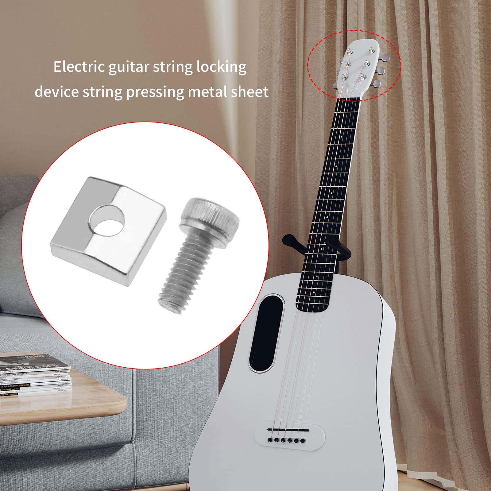 ECSiNG 9 Sets Electric Guitar Locking Nut Clamp & Screws for Tremolo Bridge Electric Guitar Double Rocking Metal Block String Lock Black Silver Gold