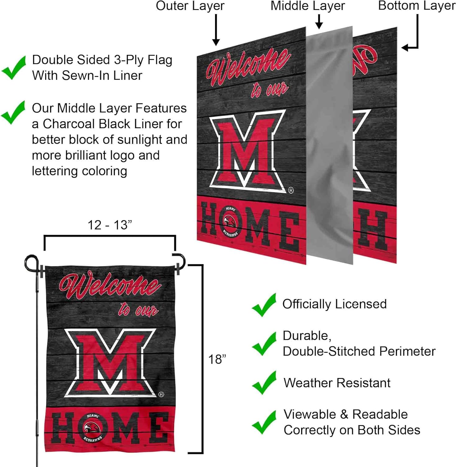 Miami Redhawks Welcome To Our Home Double Sided Garden Yard Flag - Image 6