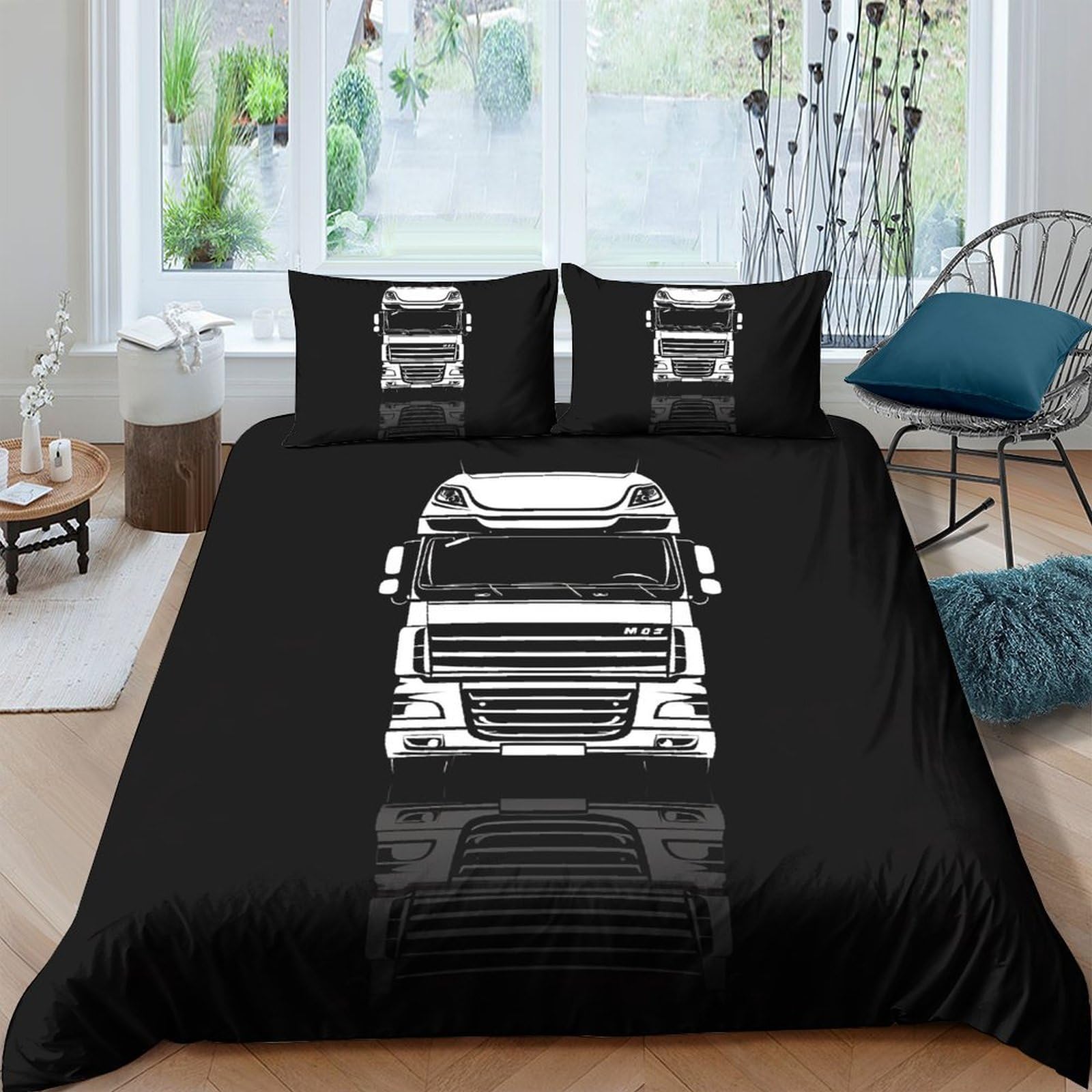 Ctjqhvkz Style-2 3D Printed Truck Graphic Fitted Sheet Microfiber Black Bed Cover For Bedroom Dorm Guestroom Decoration Mattress Protection Single（135X200cm）